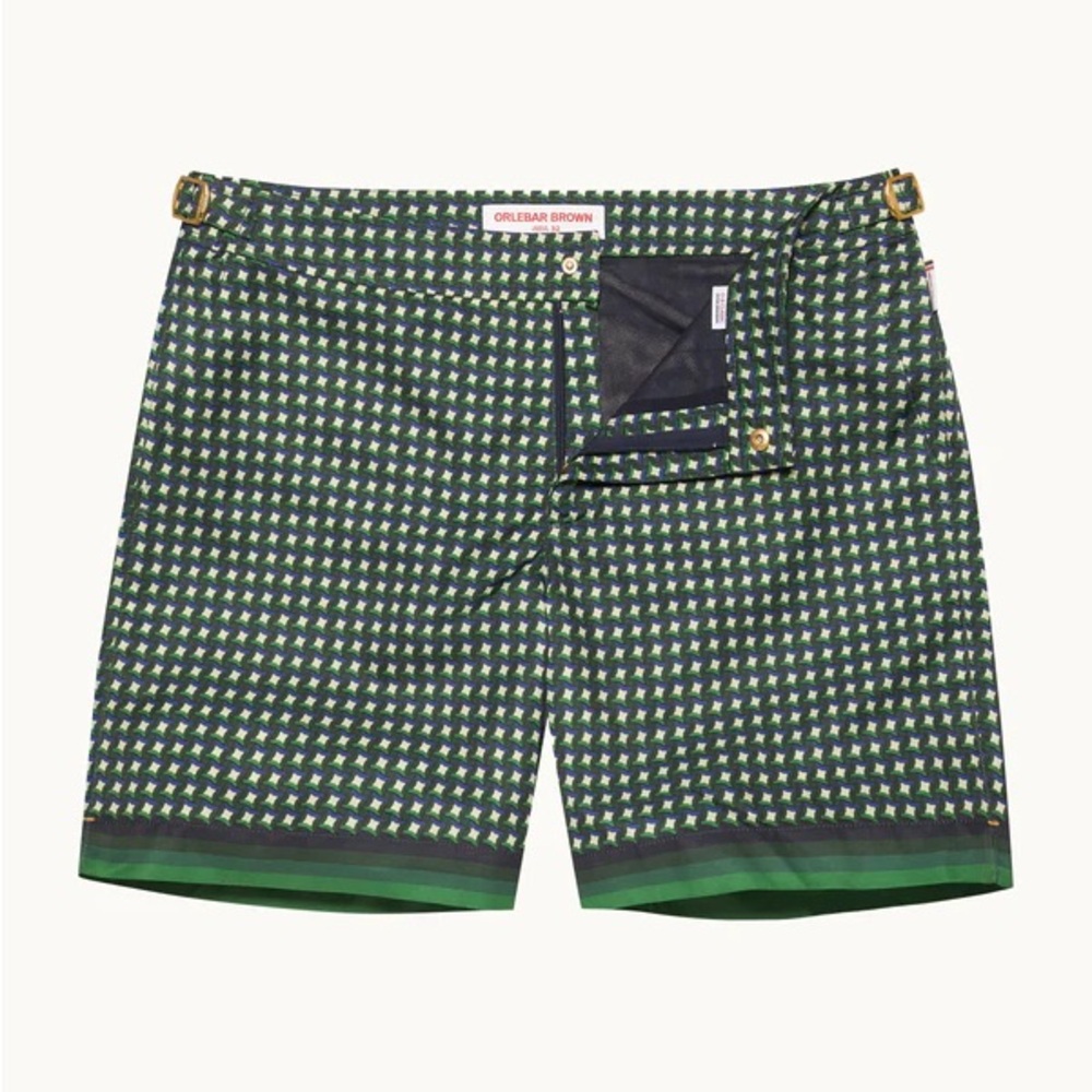 Orlebar Brown Dark Green Geometric Swim Shorts